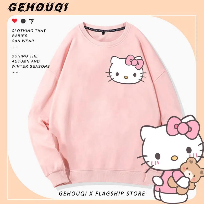

Cartoon Hello Kitty Crewneck Hoodie Women's Fashion Slouchy Coat Sanrio Hellokitty Co-branded Clothing Trend