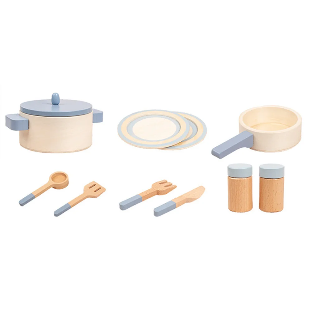 1 Juego de utensilios de cocina para niños, juego de cocina de madera para niños, juego de cocina educativo, portátil, interactivo