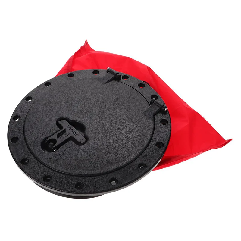 Boat Black ABS 8 Inch Round Hatch Cover Deck Plate Hatch Cover with Red Waterproof Bag for Kayak Boat Fishing Rigging