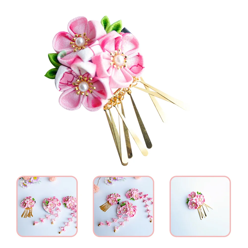 Hair Pin Japanese Accessories Kimono Flower Clip Japanese-style Hairpin Pink Vintage Bobby Accessory Tassel Hairpins Women's