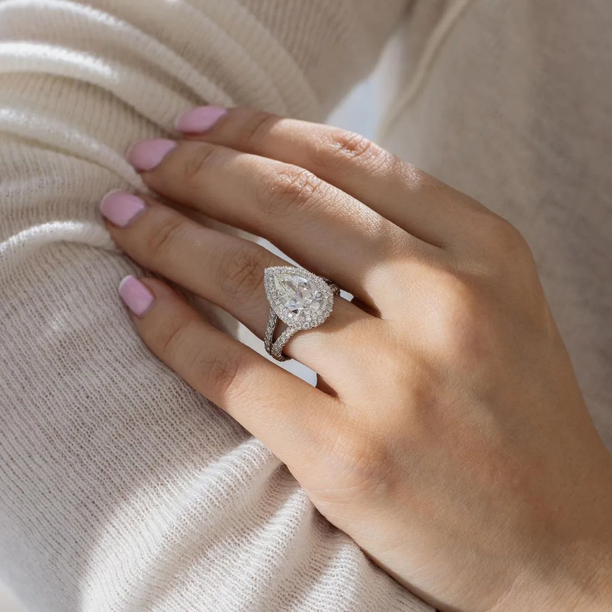 الكلاسيكية الفضة مطلية بالذهب خاتم الخطوبة المرأة فنجر الكمثرى Waterdrop مكعب زركونيا خاتم الزفاف خواتم الزفاف للمرأة #1