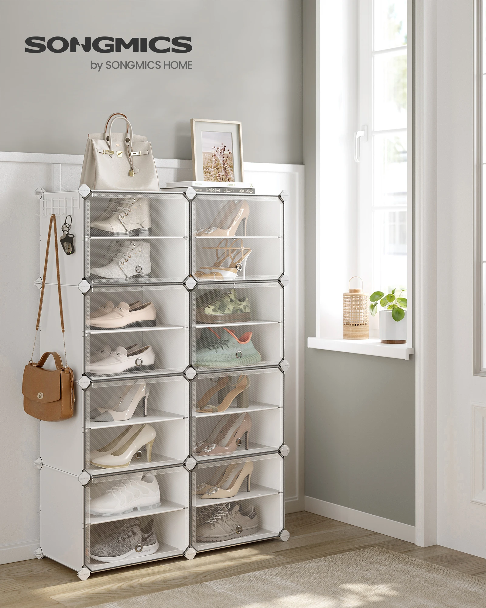 SONGMICSHOME 8-Cube Shoe Rack Organizer 32-Pair Plastic Storage Cabinet for Bedroom Entryway with Steel Frame image 2
