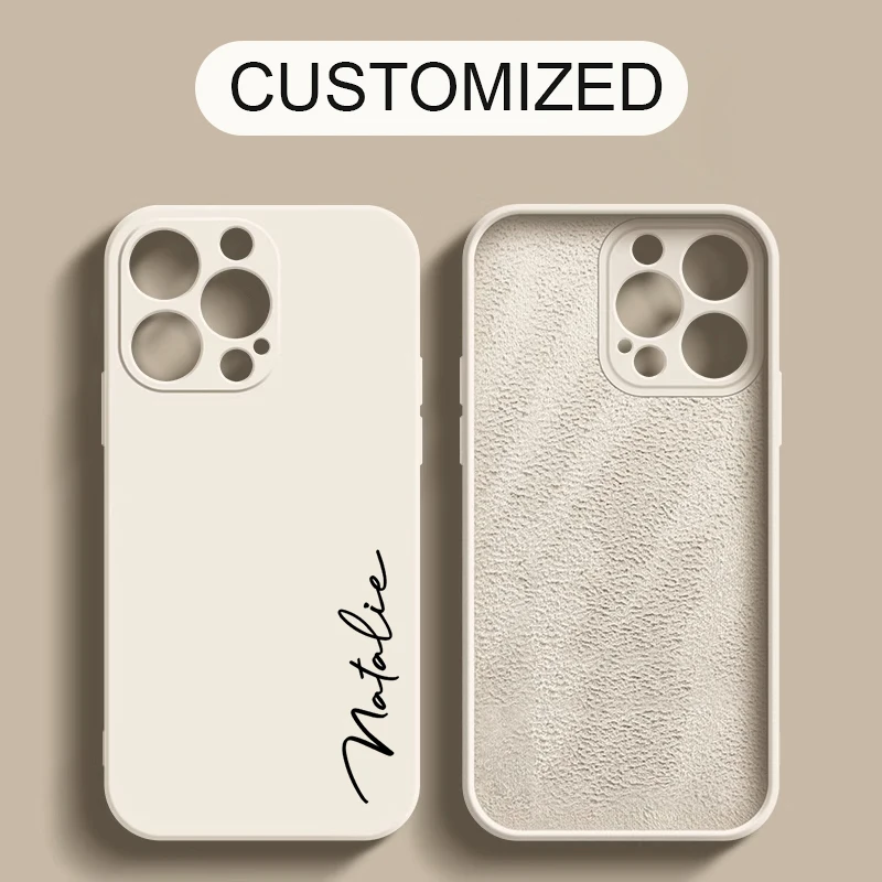 Luxury Liquid Silicone Soft Full Cover 15 14 13 Pro Max Personalized Customized DIY Name Case For iPhone 15 14 13 12 11 Pro Max