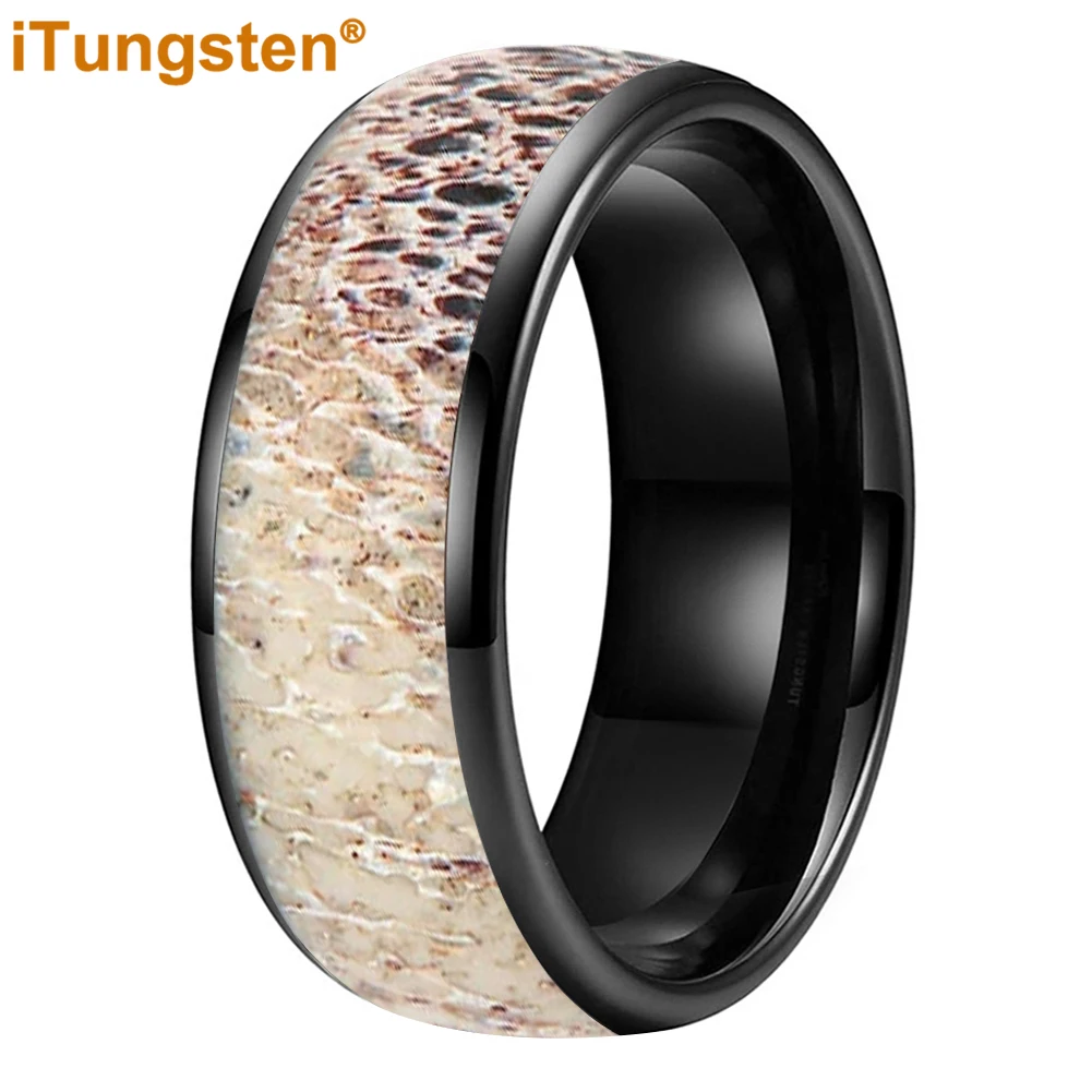 iTungsten 4/6/8mm Nice Engagement Wedding Band Tungsten Carbide Ring for Men Women Deer Antler Inlay Polished Comfort Fit
