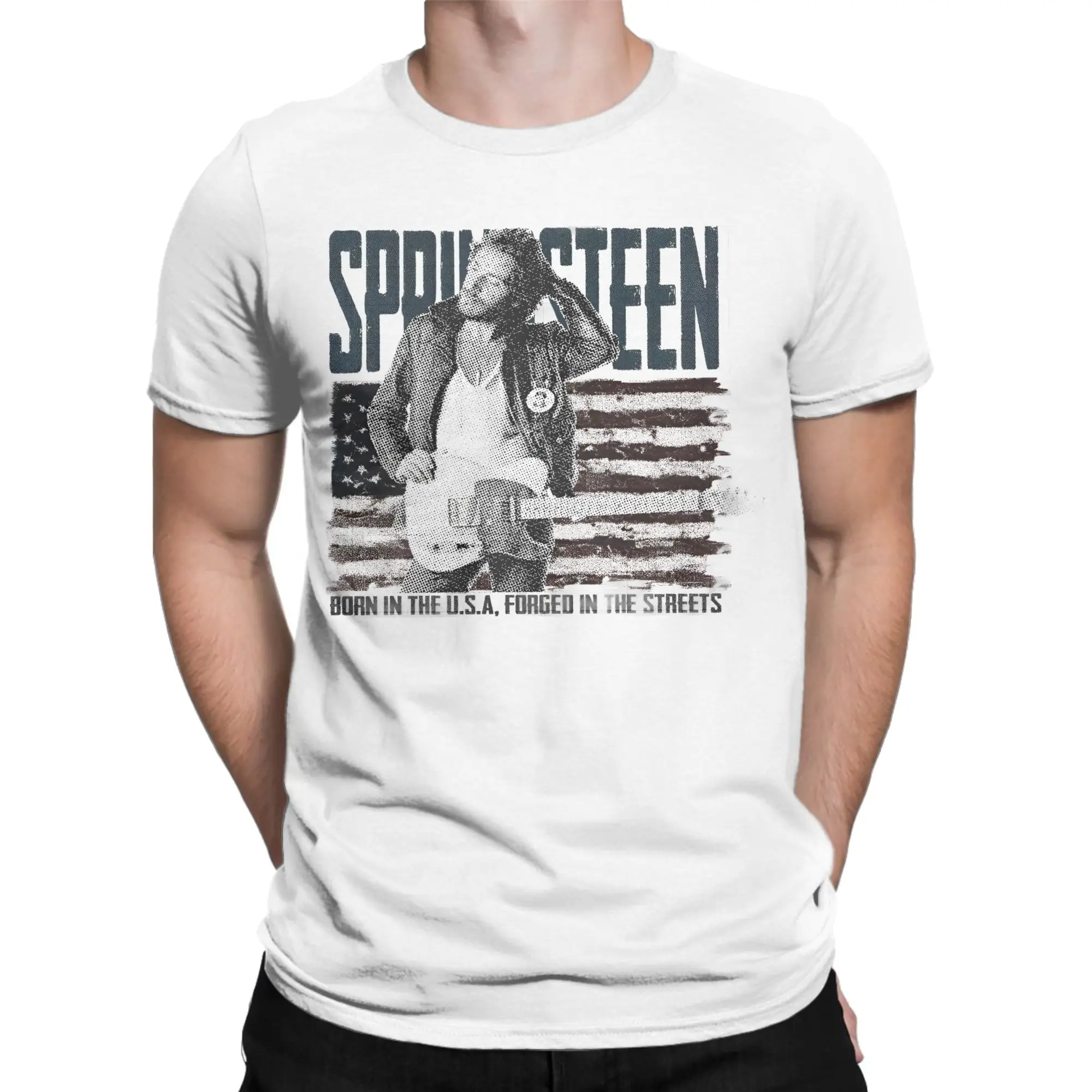 Priting Born in the USA Bruces Springsteens T-Shirt Men's 100%Cotton Short Sleeve O-neck Summer TopsTops