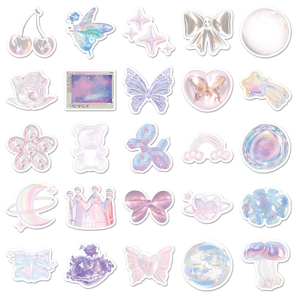 

10/30/50pcs Fantasy Colorful Girlish Heart Stickers Cute INS Style Cartoon Girl Decals Luggage Water Bottle Phone Sticker Decor