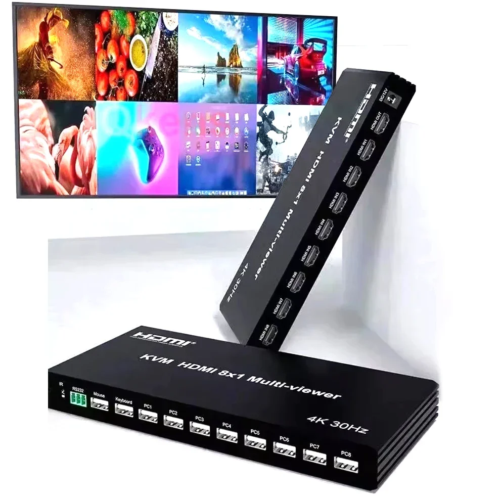 

KVM 4K HDMI 8x1 Multi-viewer Seamless Switch 8 CH Multiplexer Multi Screen Viewer 8x1 KVM HDMI Quad Screen Multiviewer For PC TV