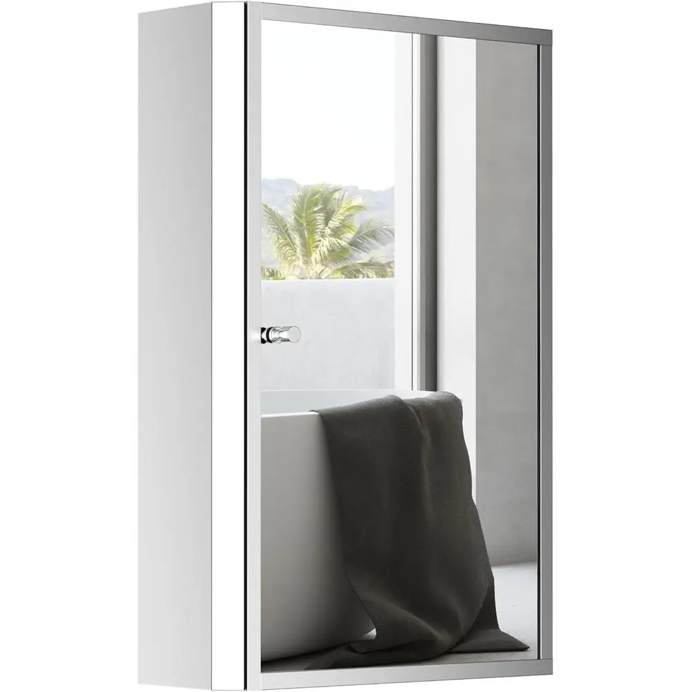 

Wall-Mounted 16 x 24 Stainless Steel Medicine Cabinet with Mirrored Door Storage