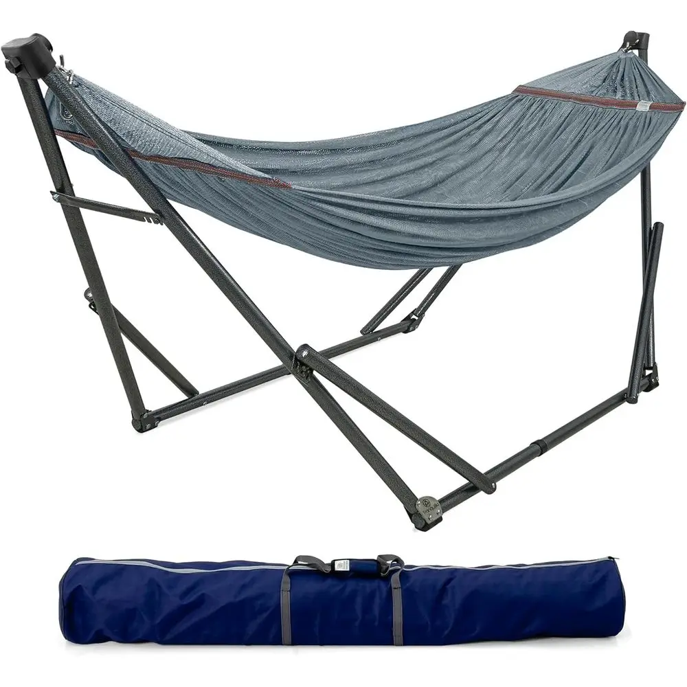 

Складной гамак с подставкой на 2 человек, выдерживает до 600 фунтов, простая сборка, идеально подходит для отдыха на природе, серый цвет.