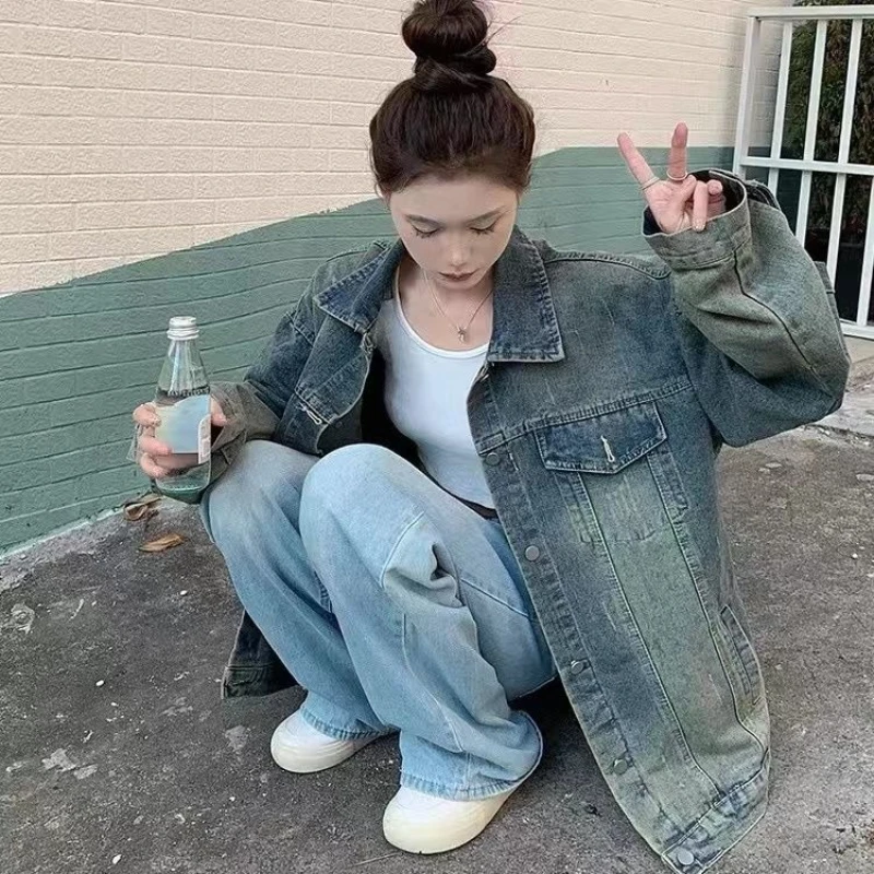 Giacca di jeans da donna con strass effetto lavato vintage - Capispalla moda primavera/autunno stile abbigliamento da lavoro casual vestibilità ampia