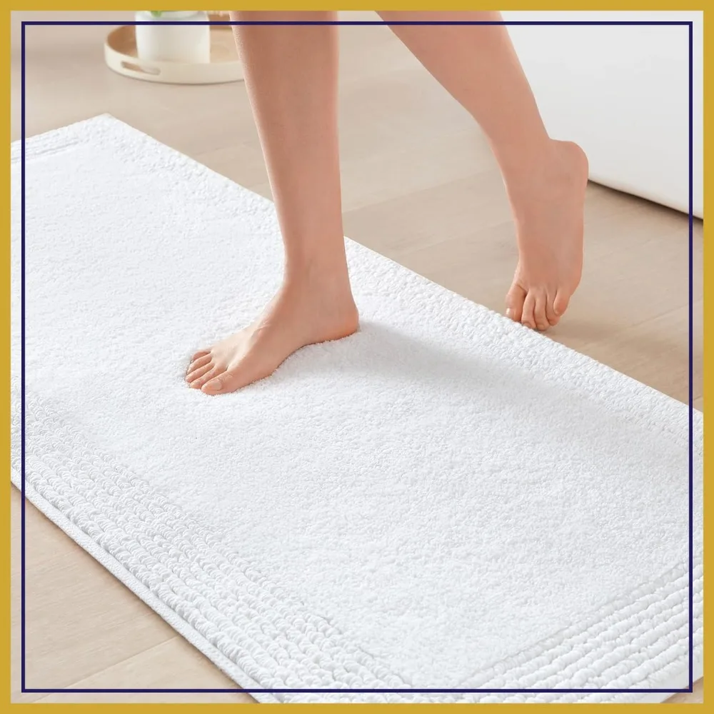 

Reversible 100% Cotton Tufted Bathroom Rug - 3000 GSM Hotel Quality Luxurious Plush Medium Pile Bath Mat Absorbent Quick Dry Shower Room Decor 24x60 White