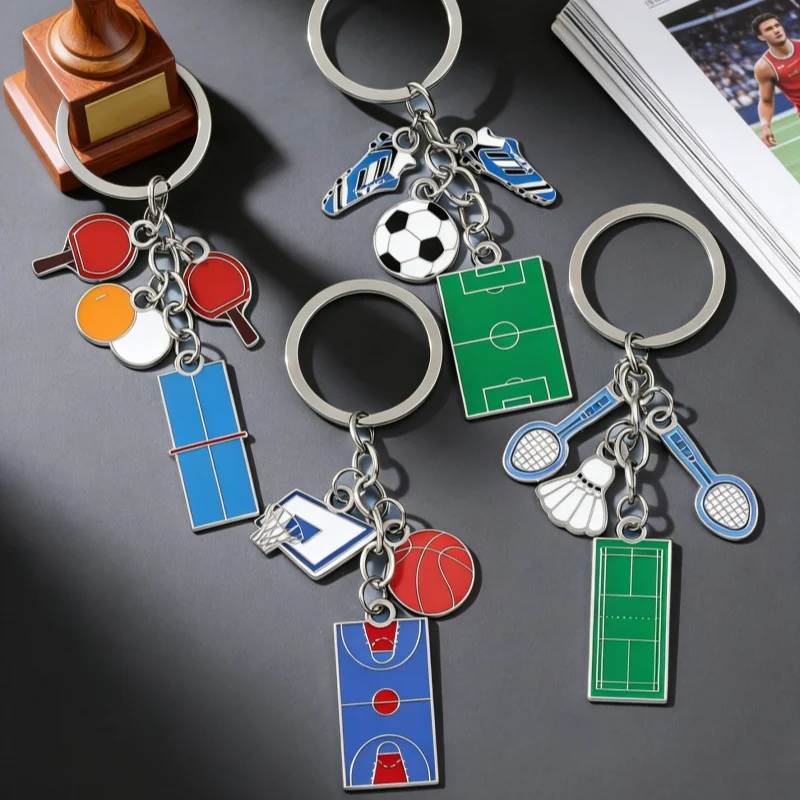 1 Stück Gedenk-Schlüsselanhänger aus Metall, Sportstadien, Spiele, Thema, Fußball, Tischtennis, kreatives kleines Geschenk für Wettbewerbe, Geschenk