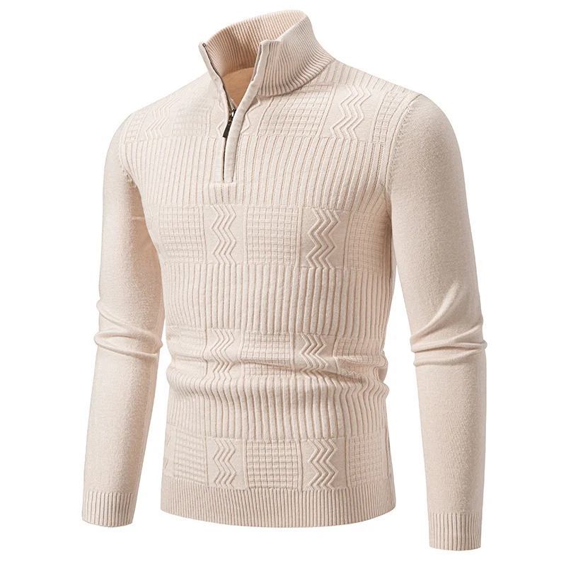 

2024 New Men's Half Zipper Sweaters Solid Color Pullover V-neck Long Sleeve Knitted Warm Sweater Tops