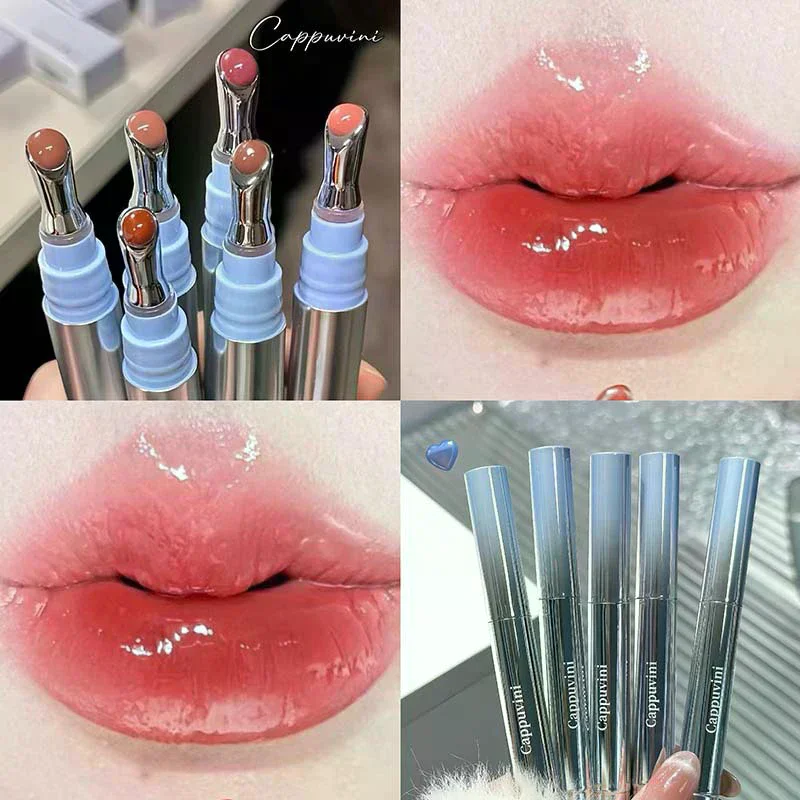 Cappuvini Metal Head Ice Essence Lip Mirror Water Light Glass Lip Gloss Reduce Lip Wrinkles Moisturizer Lips Pluming