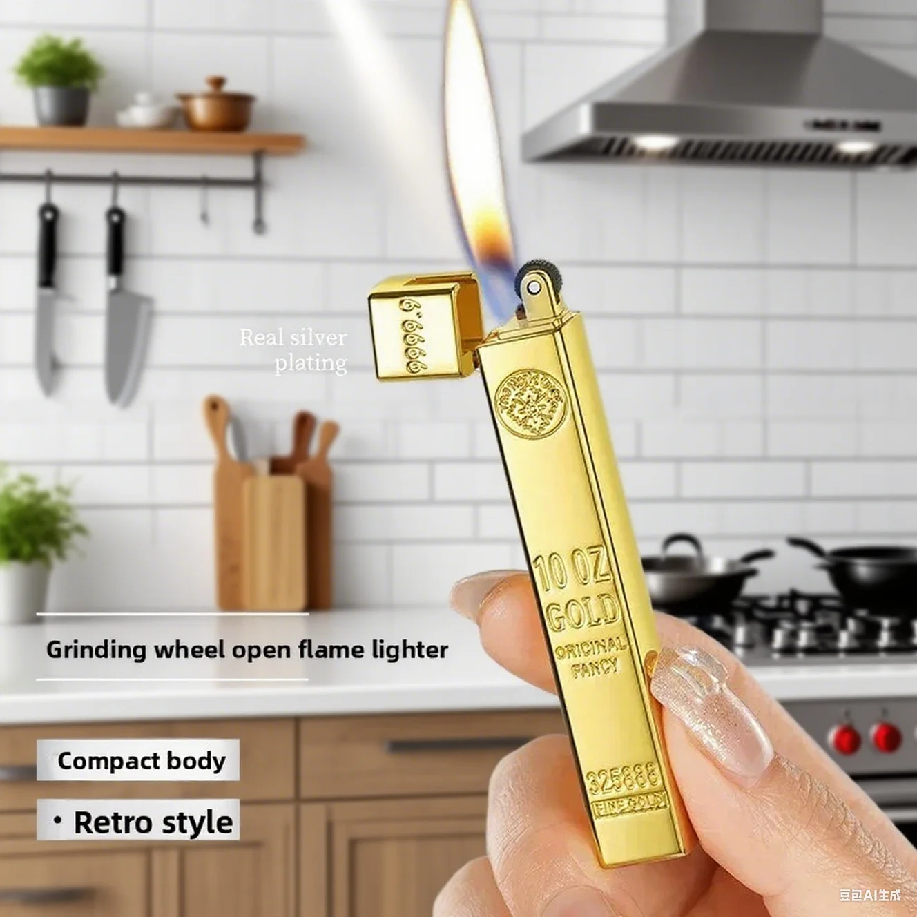 

Creative Slim Gold Bar Shape Open Flame Gas Lighter, Grinding Wheel Ignition Lighter, Metal, Men's Cigarette Lighter