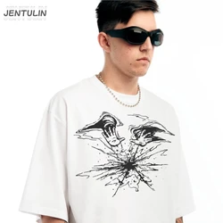 Korean Lyrical Print T-Shirts Oversized Hip Hop Streetwear Men's Clothing Harajuku Goth Fashion Short Sleeve Tops Cotton Tee Y2K