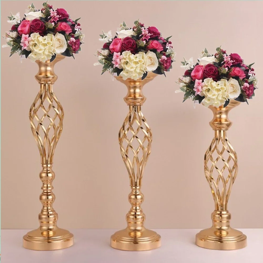 10 Stück Goldene Blumenvasen, Kerzenständer, Deko-Ständer für Hochzeiten, Partys, Events, Tischdekoration, Säulenkerzenhalter – Detail 11