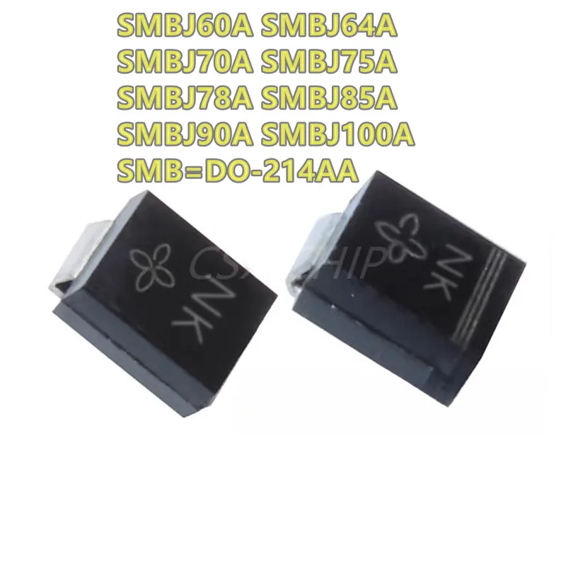 50pcs/lot SMBJ60A SMBJ64A SMBJ70A SMBJ75A SMBJ78A SMBJ85A SMBJ90A SMBJ100A SMB=DO-214AA TVS DIODE