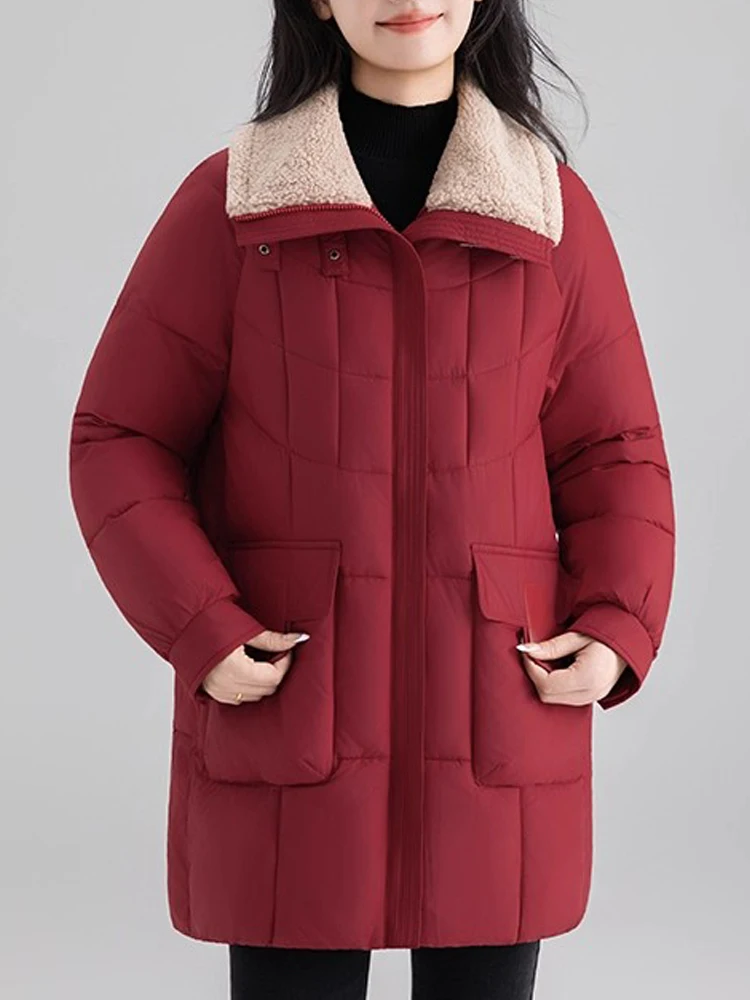 

Casual Long Sve Cotton Jaet Faionable Color Splicing Outerwear Korean Sle Commute Wind Slimming Pure Color