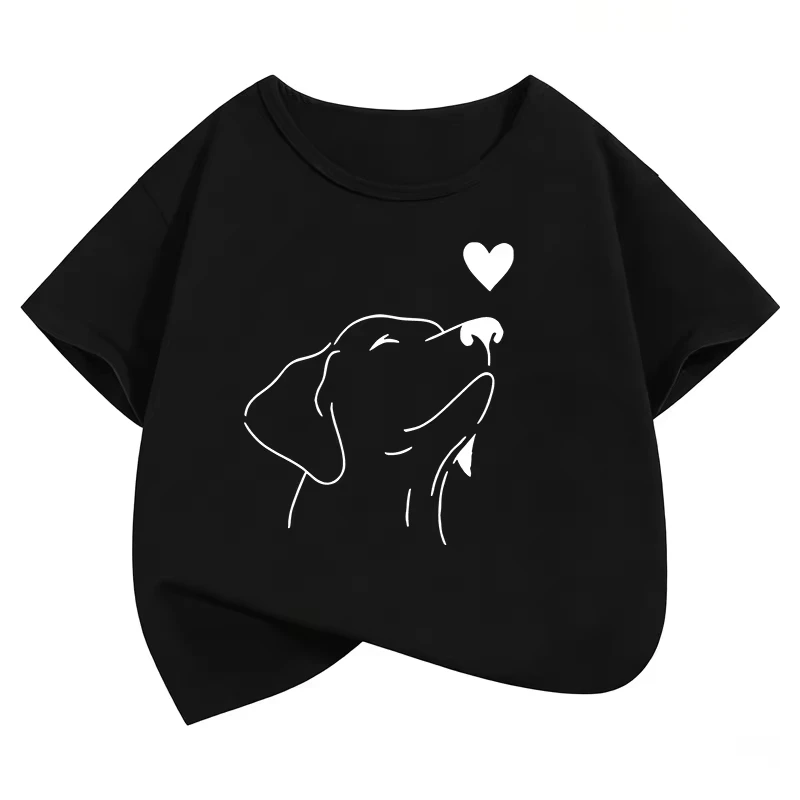 Funny Dog with Love Heart Design T Shirts Printed Kids Children's T-shirt Boys Girls Summer Spring Casual Top Tee