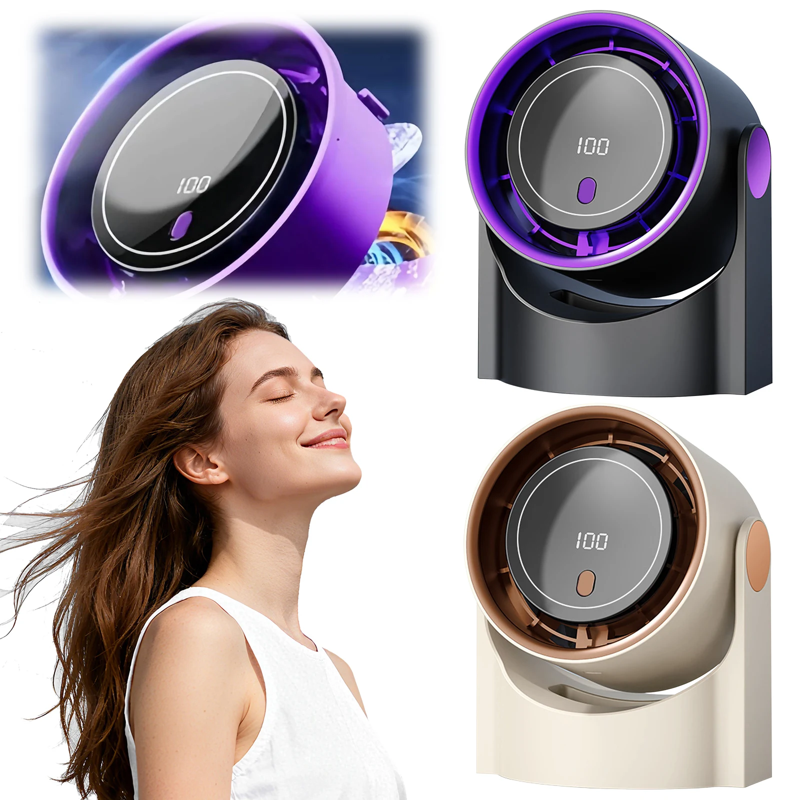 Quiet Desktop Air Circulator 100 Speeds Digital Display Personal Fan with Rechargeable Battery for Bedroom Office Kitchen Travel