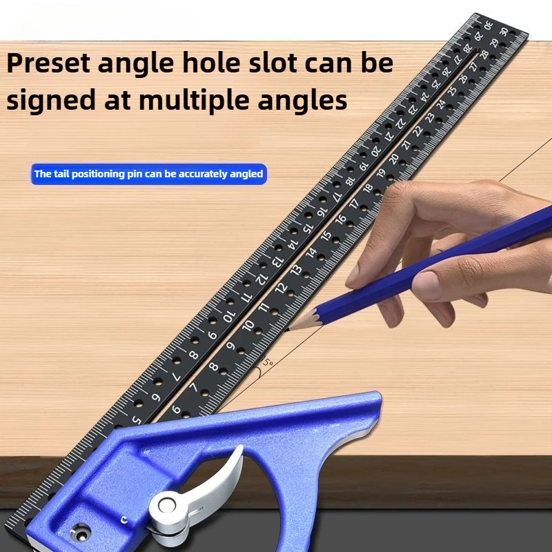 RUR Woodworking 3 In 1 300mm Adjustable Measuring Ruler  45-90 Degree Multi Combination Square Angle Finder Protractor Tools