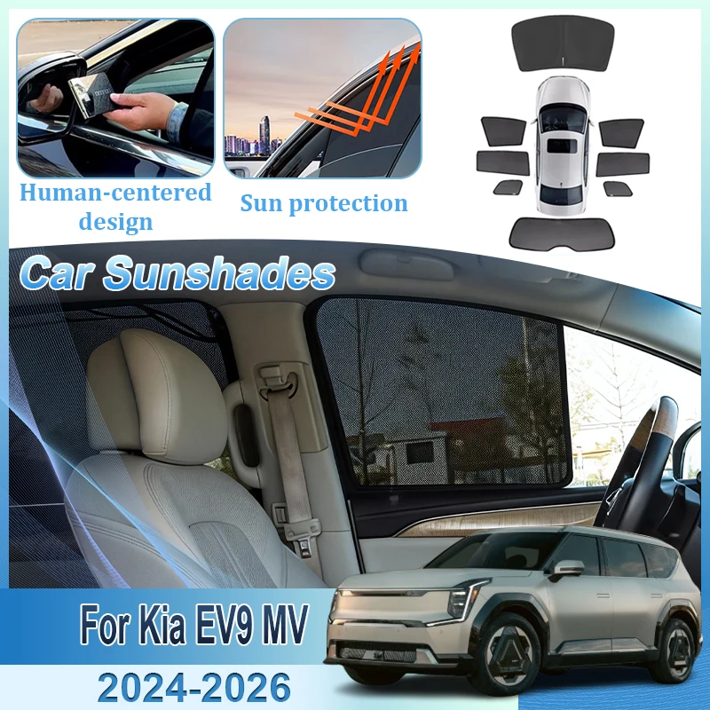 

Для Kia EV9 MV 2024 2025 2026: Магнитные сетчатые солнцезащитные шторки на окна, защитные шторки для конфиденциальности, солнцезащитный экран на лобовое стекло, аксессуары
