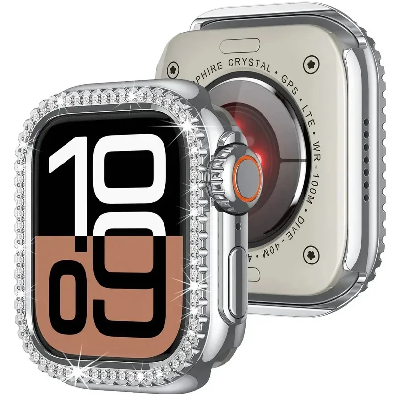 

Металлический корпус с бриллиантами для Apple Watch 45 мм 44 мм Металлический бампер Защитная рамка для iWatch Series 9 8 7 6 5 SE Change to Ultra