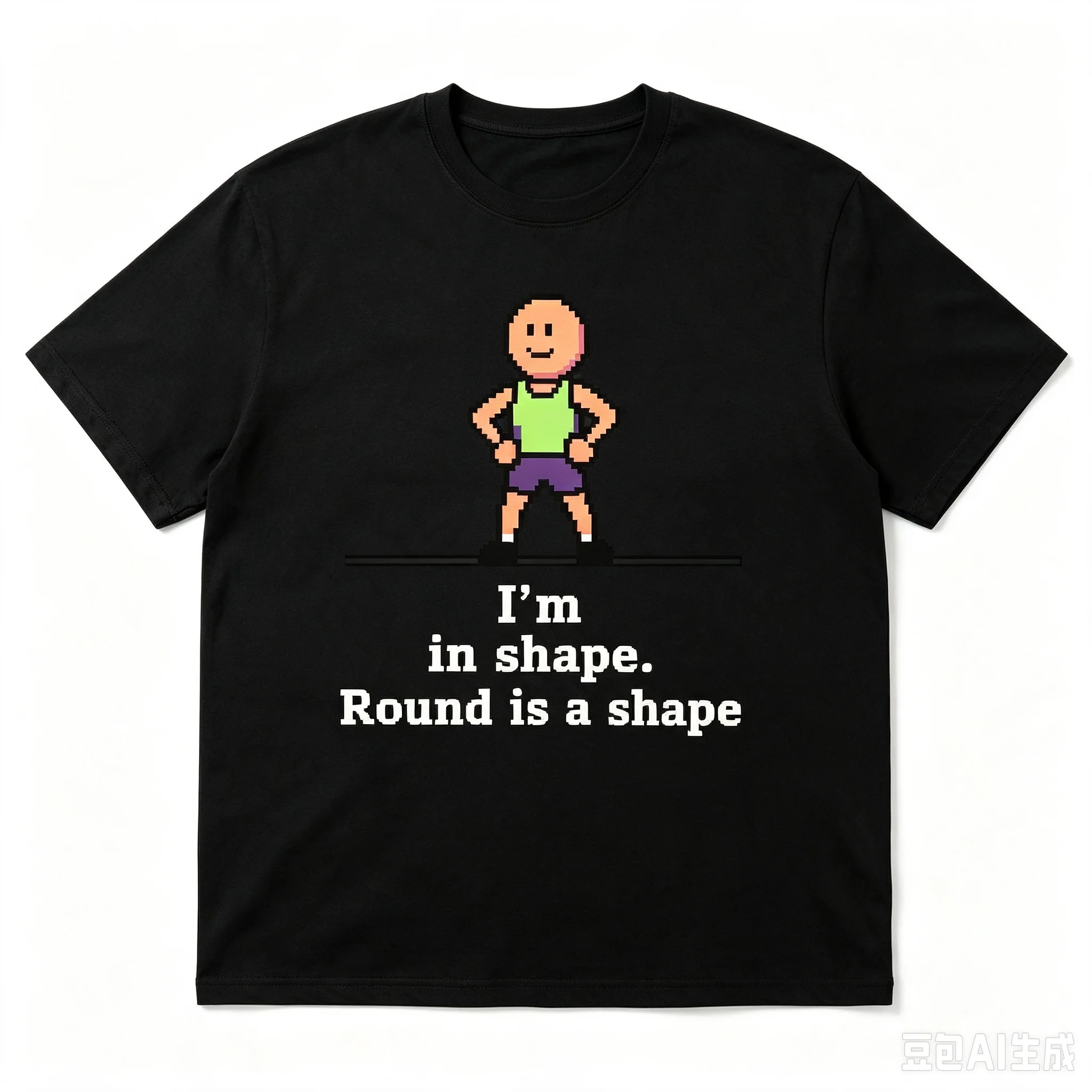 Men Funny Gym T‑Shirt I'm In Shape Round Is A Shape Pixel Character Graphic Casual Short Sleeve Top