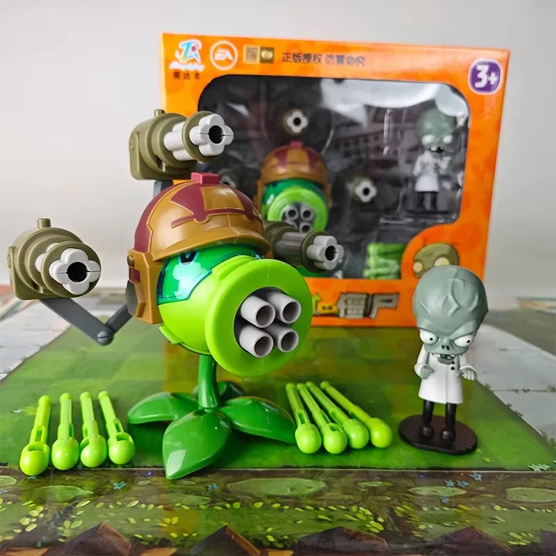 Plantas vs zumbis 2 pvz mochila de armazenamento infantil brinquedos 7 buracos gatling metralhadora ervilha atirador zumbi médico tiro brinquedo presentes