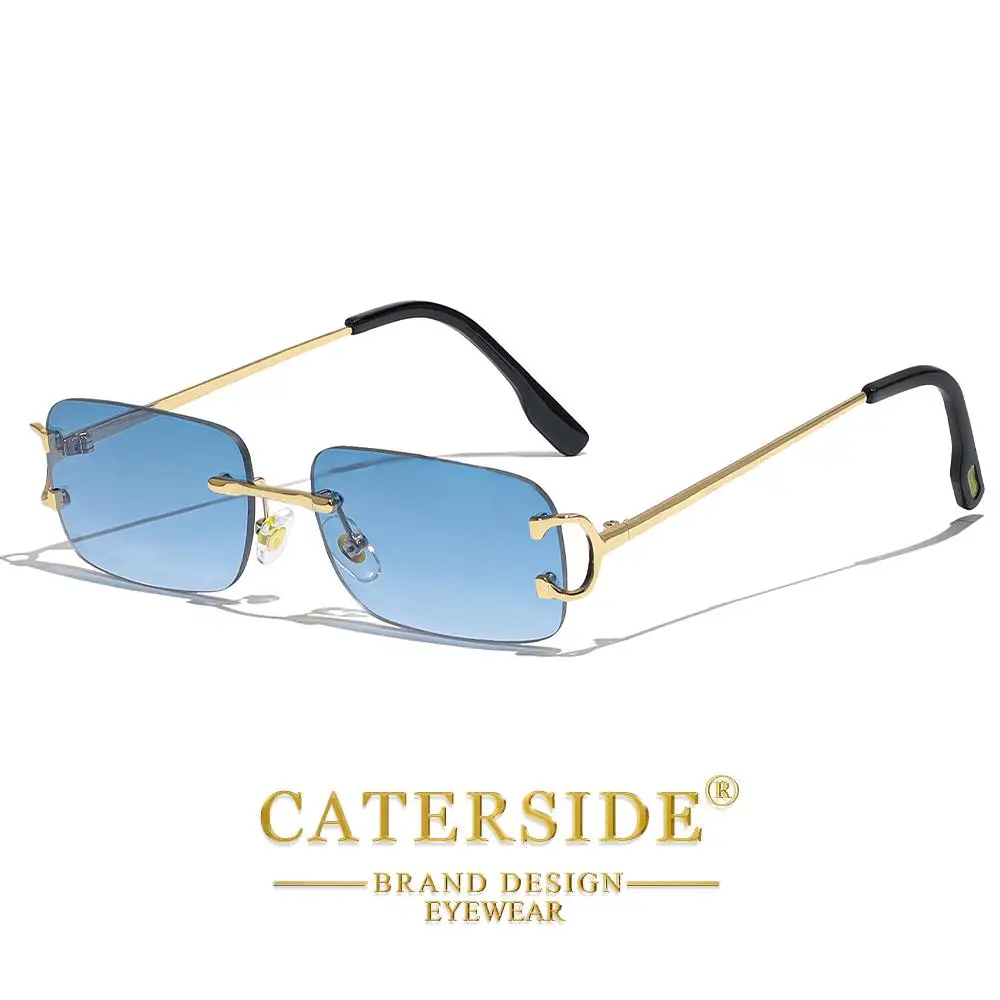 CATERSIDE Herren-Sonnenbrille ohne Rand, kleiner Rahmen, Markendesign, Metall, modische Sonnenbrille, Damen-Dekoration, Outdoor-Brille, UV400 – Detail 17