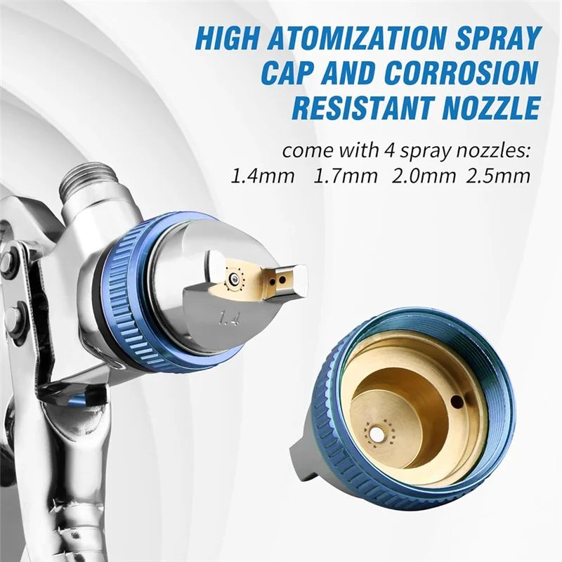 مسدس رش هواء ABDJ-HVLP مع فوهات 1.4/1.7/2.0/2.5 مم وأكواب خلط 650 سم مكعب، بخاخ طلاء للسيارات