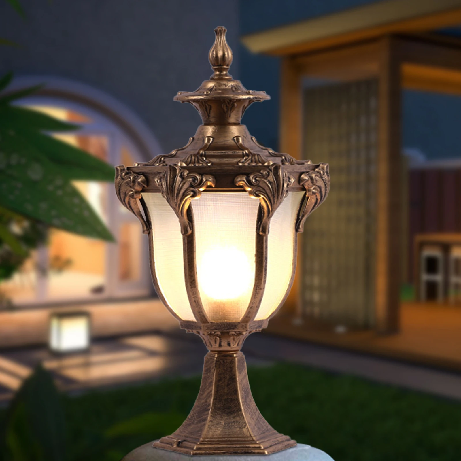 

Outdoor Column Lamp Wide Compatibility Vintage Style Translucent Lampshade Compact And Lightweight Bronze