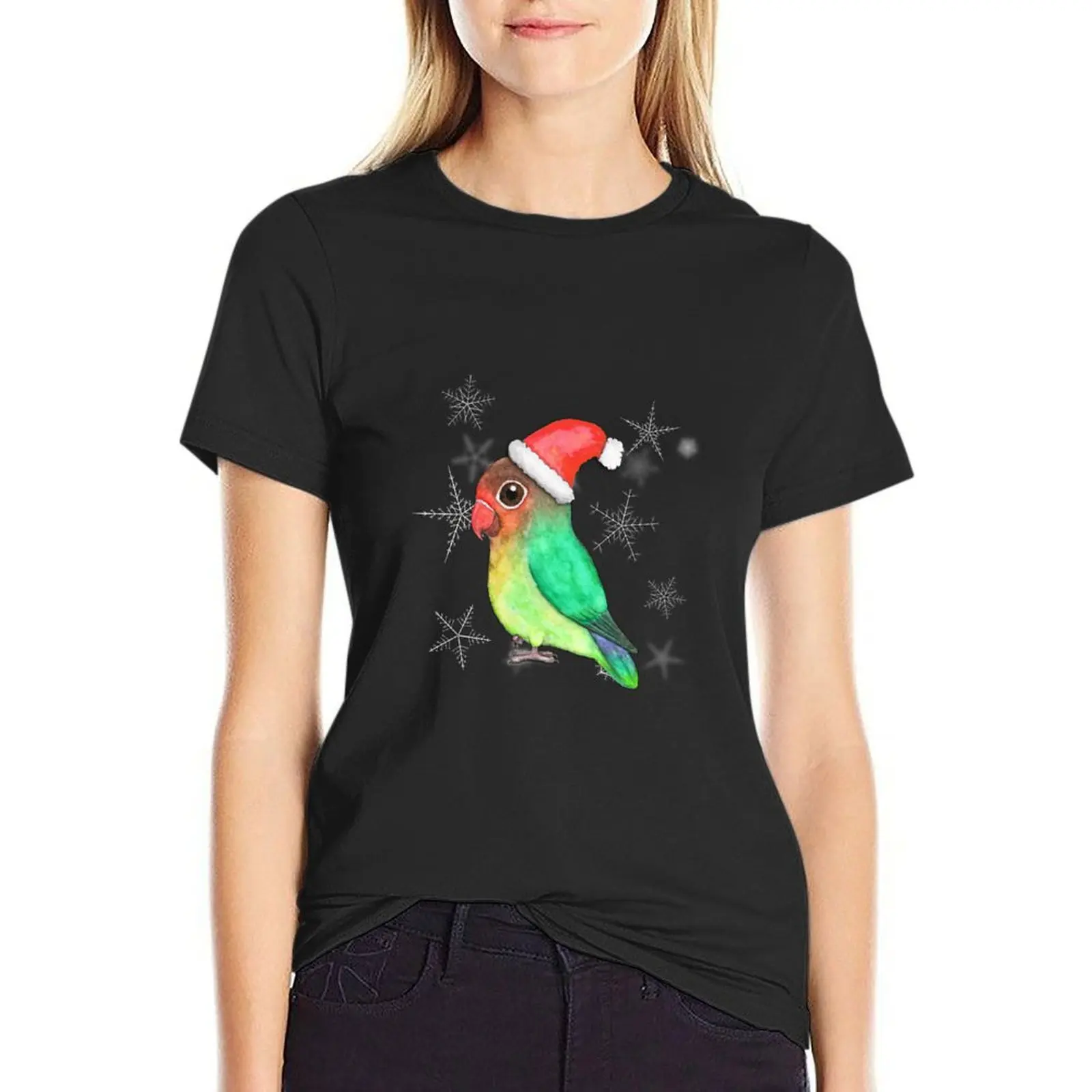 

Cute Christmas lovebird T-Shirt kawaii clothes cute tops Female clothing female t shirts for Women graphic