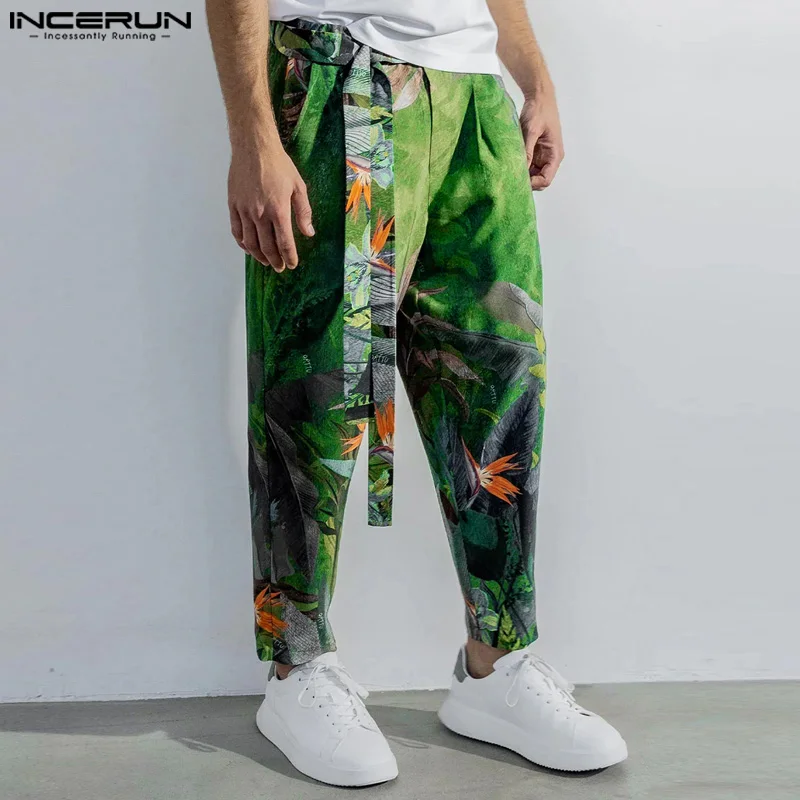 2024 Men Pants Printing Loose Joggers Lace Up Casual Trousers Men Streetwear Fashion Leisure Male Long Pants S-5XL INCERUN