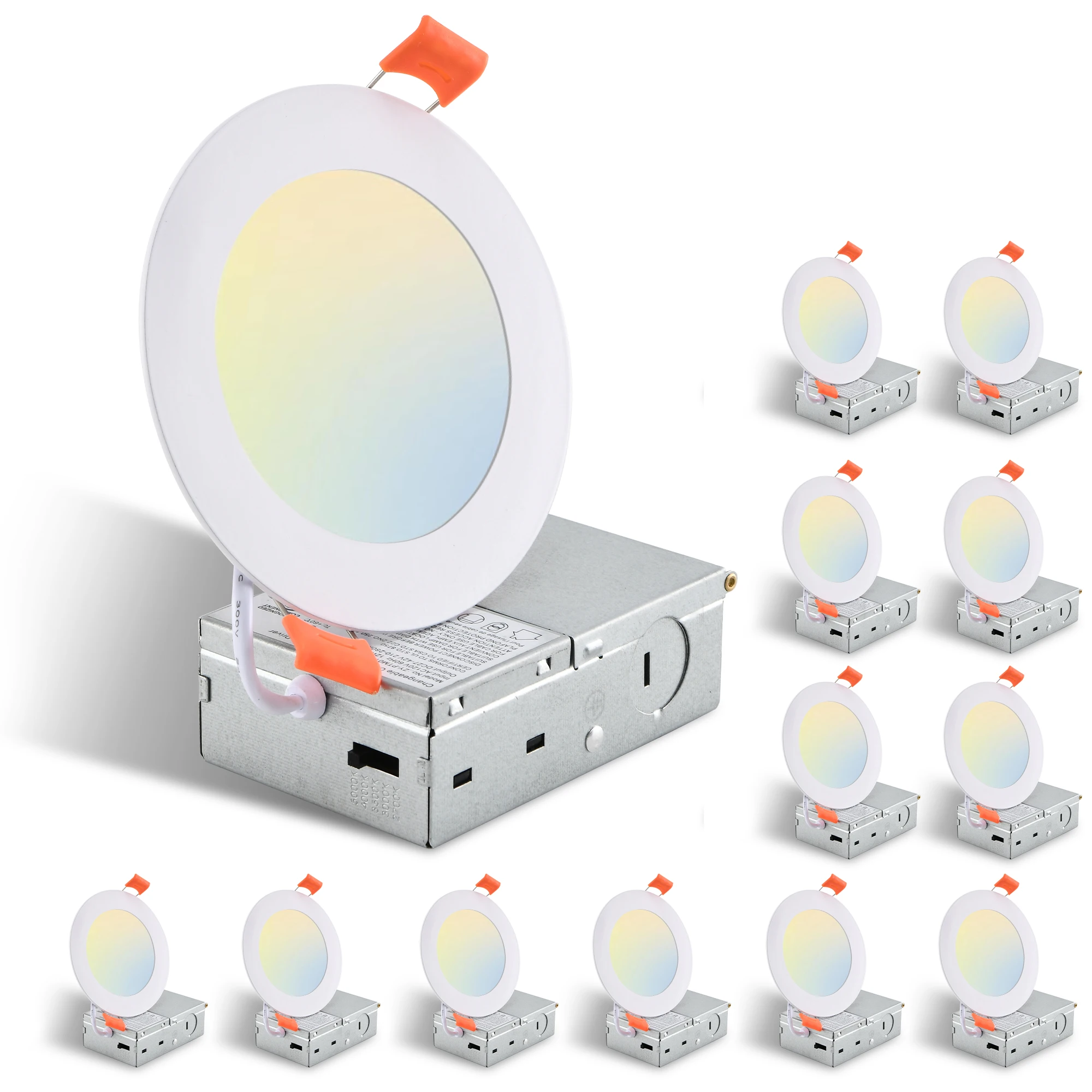 

12-Pack 4 Inch Ultra-Thin LED Recessed Ceiling Light with Junction Box, 2700K-5000K Dimmable Color Changing Downlight