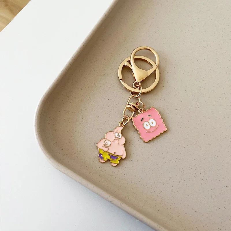 Kawaii Anime Spongebobed Patrick Star Squidward Tentacles Krabs Boss metal Keychain Bag Pendant  Accessories holiday gift