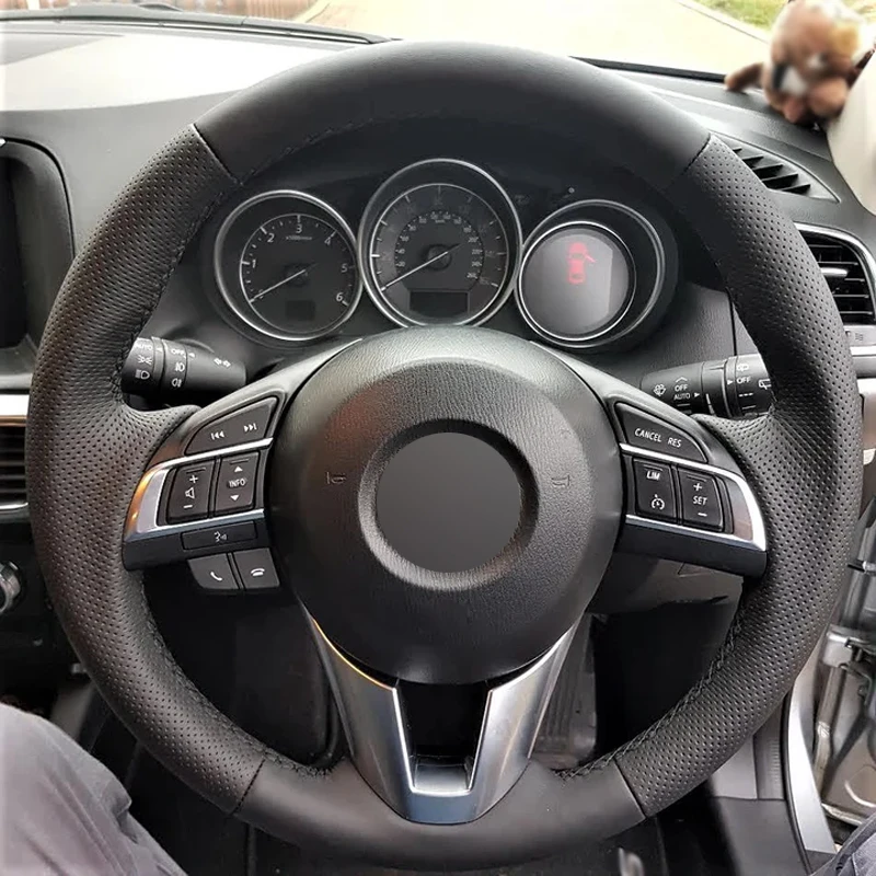 Alcantara Real Leather Steering Wheel Cover Black Thread Car Accessoires for Mazda 2 Mazda 3 AXELA 6 ATENZA CX3 CX5 2013-2017