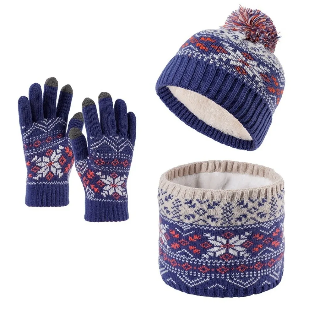 3Pcs/Set Fashion Winter Children Scarf Hat Gloves Set Warm Knitted Hats Scarfs Windproof Pompom Bonnet Gloves Kits