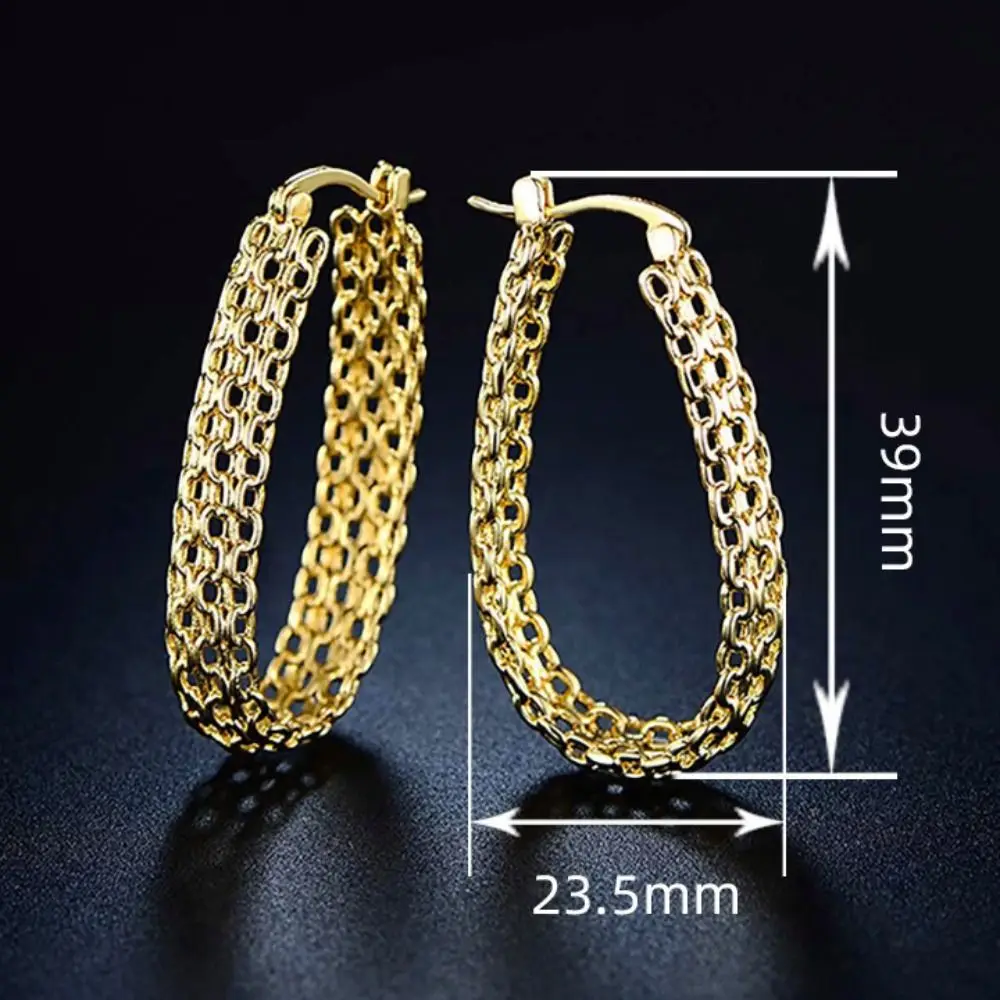Copper Material Hoop Earrings Gold Color French Style Chain Earrings Hollow Out Design Classic Style Ear Cuffs - view 6