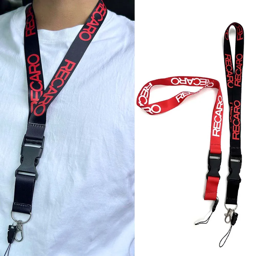 JDM Style Lanyard Keychain Work Card ID Cell Phone Key Hanging Neck Lanyard Recaro Racing Keyring Motorcycl Auto Accessories