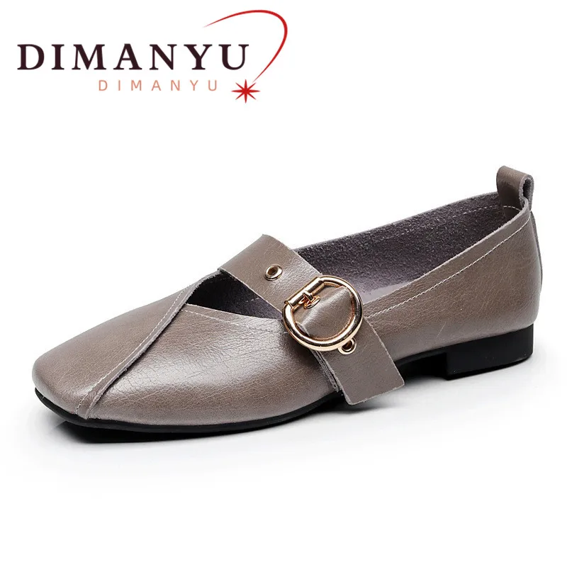 DIMANYU Women Loafers Shoes 2024 Spring New Genuine Leather Mother Flat Shoes Big Size 41 42 43 Square Slip-on Women Shoes