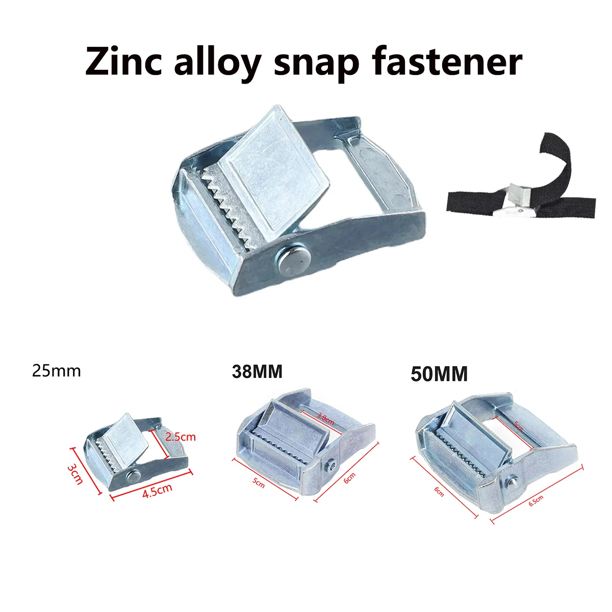 2.5/3.8/5 cm Wide Practical Safety Fastening Ring New Product Used for Securing Goods J-Shaped Hook Ratchet Belt Silver Zinc