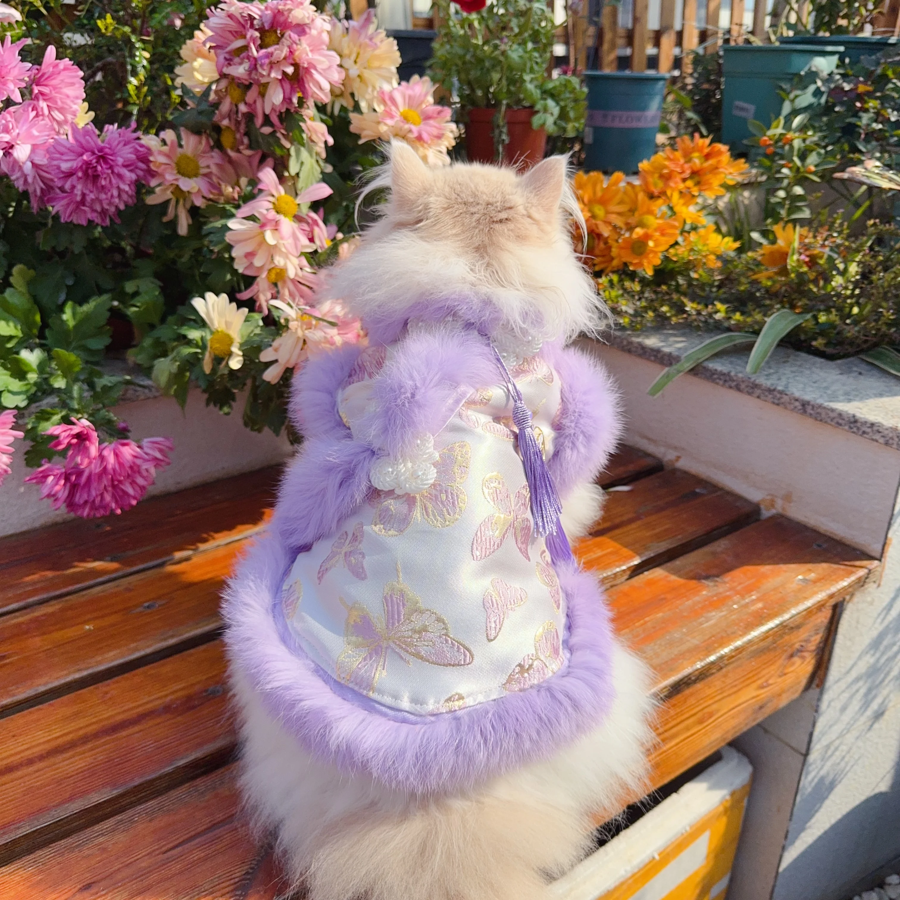 

Luxury Handmade Pet Dg Clothes Fine Butterfly Embroidery Cotton Plush Vest Coats For Small Medium Dog Poodle Puppy Clothing Vest