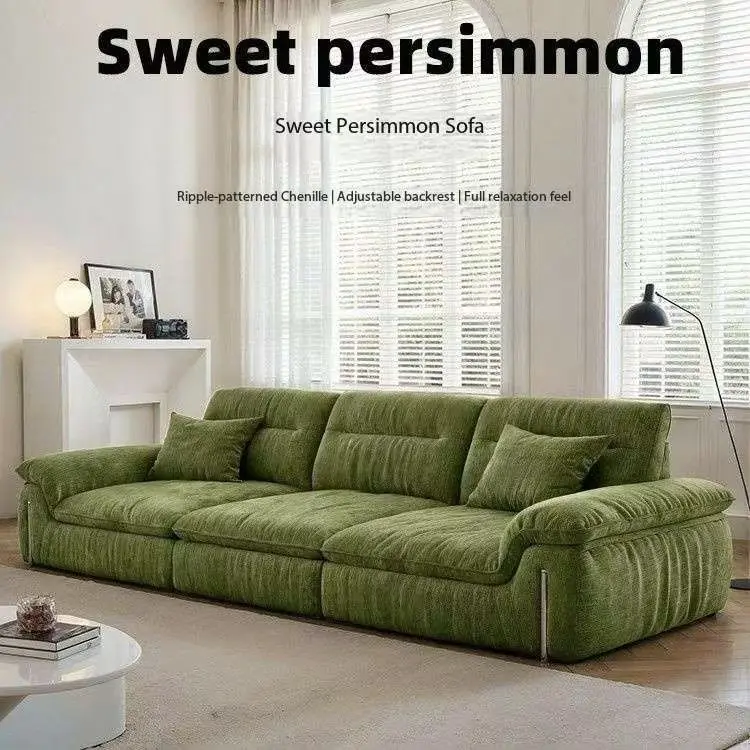 

！@French Vintage Chenille Cloud-Like Sweet Persimmon Fabric Sofa Set Adjustable Backrest Removable Cover Sponge-Filled