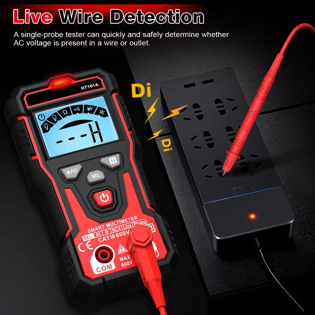 

Цифровой мультиметр с автоматическим определением диапазона, для полевых испытаний, с функцией обнаружения напряжения без контакта (NCV), проверкой целостности цепи, проверкой диодов, измерением сопротивления до 40 МОм.