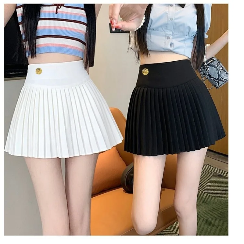 

Autumn Winter Tweed White Pleated Skirt Women Preppy Style High Waist A Line Skirts Woman Solid Color High Waist Mini Skirt Fem