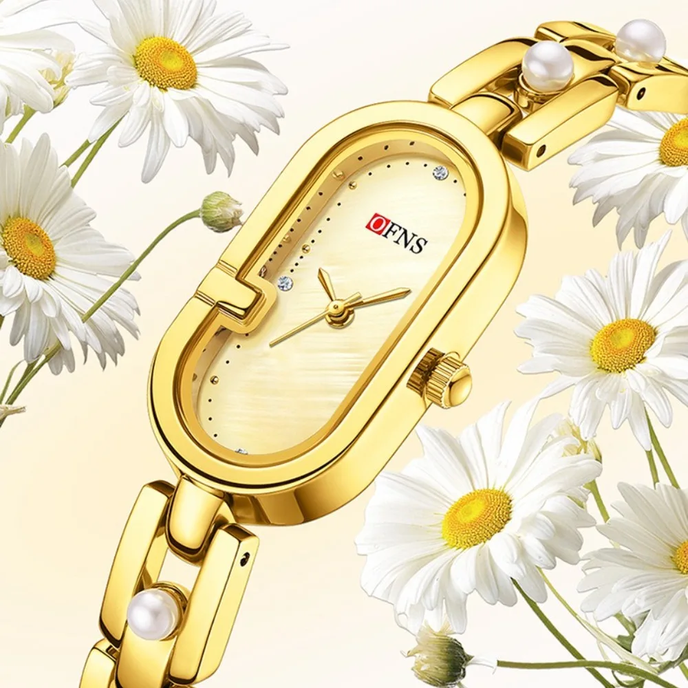 OFNS 5521 Nowy Luksusowy Zegarek Damski z Perłami, Dekoracyjny, Elipsoidalny, Wodoodporny Zegarek Kwarcowy na Pasku dla Kobiet Relogio Feminino