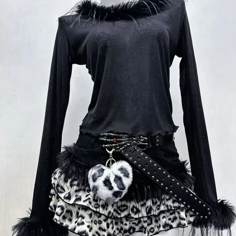 Y2K Street Spicy Girl Mao Mao Splicing Ancient Half length Skirts Fashion Pure Desire Wind Abi Gothic Short Skirts Without Belt image 4