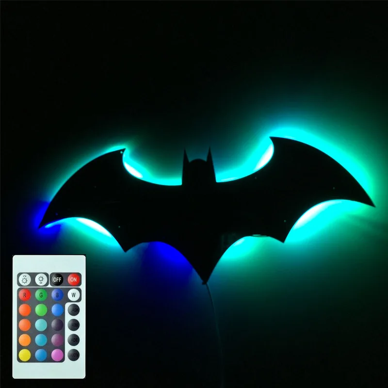 56cm Cool LED Night Light with Wireless Remote Control and Color Change Bat Wings Shape Bedside Light Atmosphere Logo Lamp